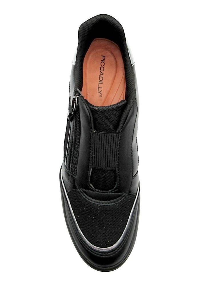 Tênis Piccadilly Fascite Plantar Anabela Wide Fit Preto 949032 Preto/Prata 3