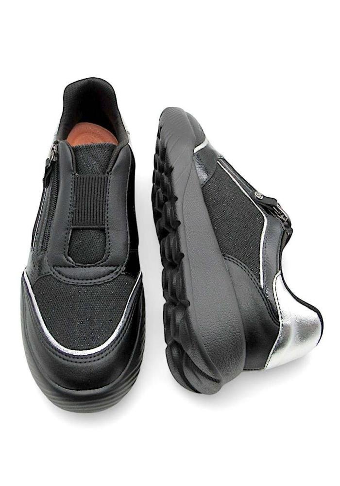 Tênis Piccadilly Fascite Plantar Anabela Wide Fit Preto 949032 Preto/Prata 4