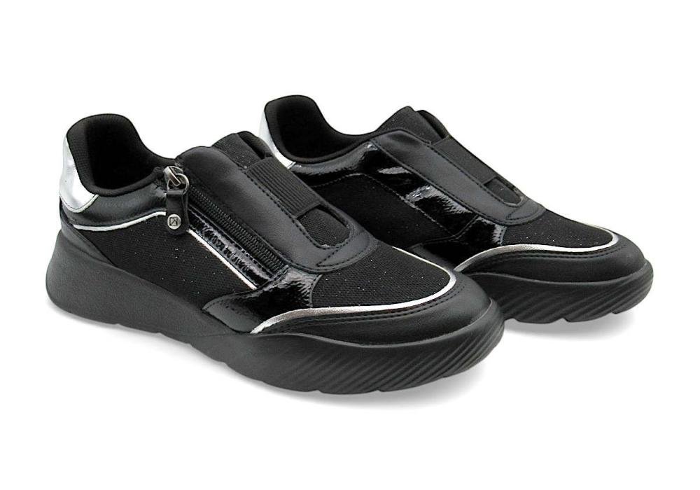 Tênis Piccadilly Fascite Plantar Anabela Wide Fit Preto 949032 Preto/Prata 2