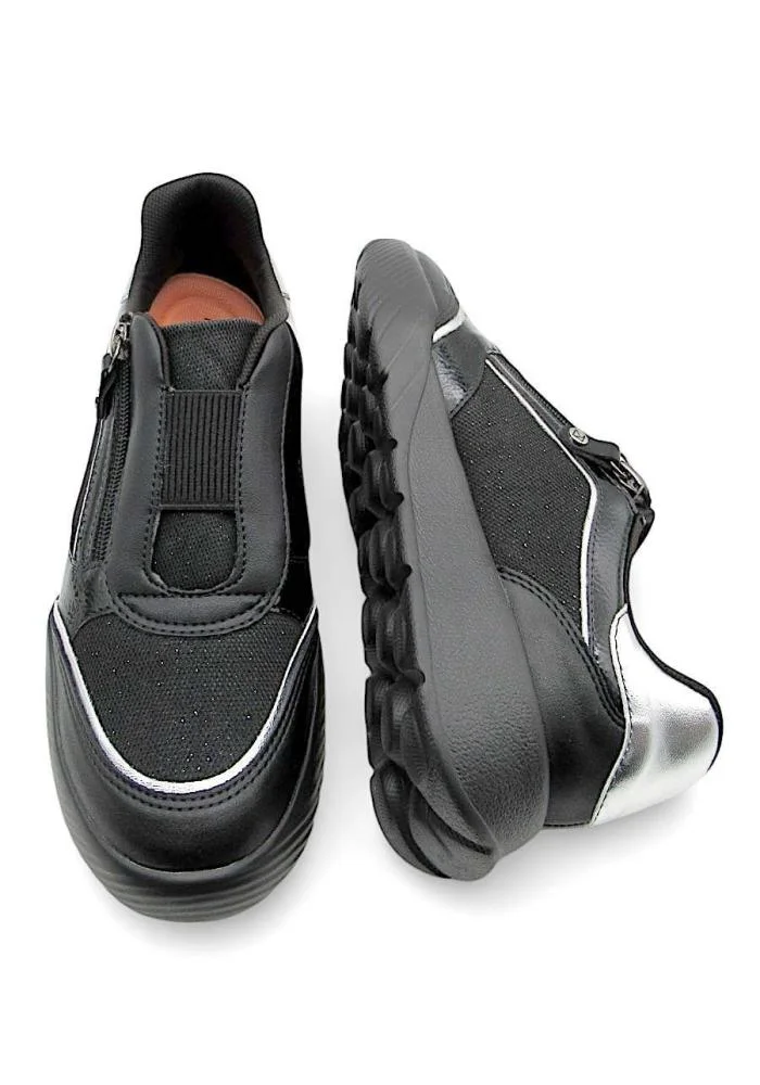 Tênis Piccadilly Fascite Plantar Anabela Wide Fit Preto 949032 Preto/Prata 4