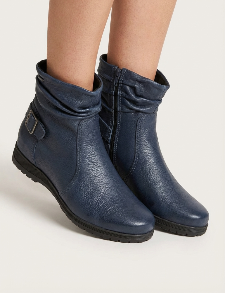 Bota Feminina Bottero Cano Curto Couro Premium 369208 Flatform Azul Marinho 2