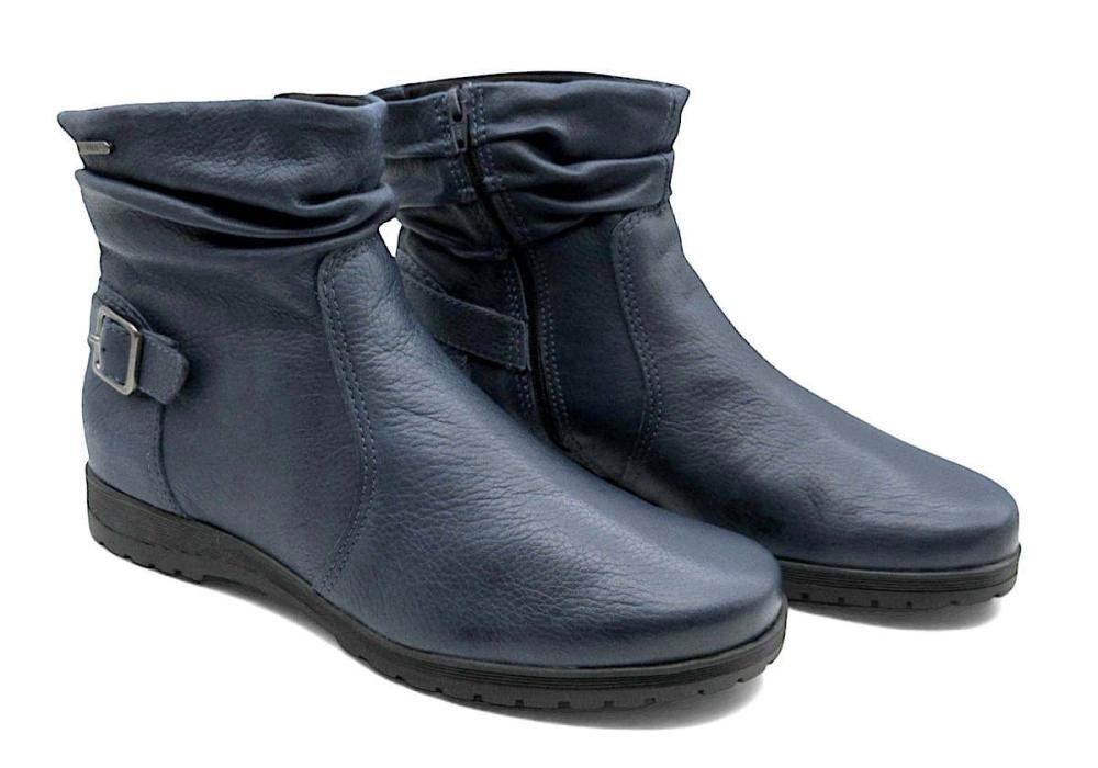 Bota Feminina Bottero Cano Curto Couro Premium 369208 Flatform Azul Marinho 3