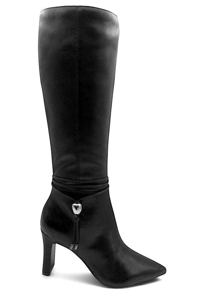 Bota Cano Longo Giulia Domna Couro Preto Salto Alto 593008