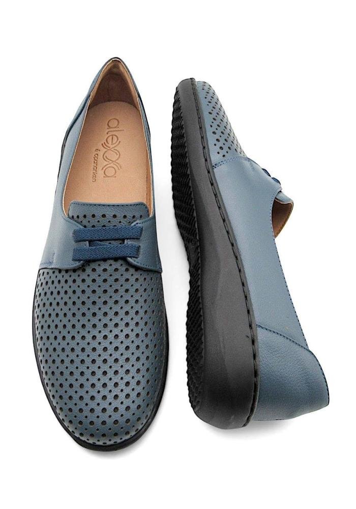 Sapato Feminino Alexxa Opananken Oxford de Couro Marinho 63825L1 Azul
