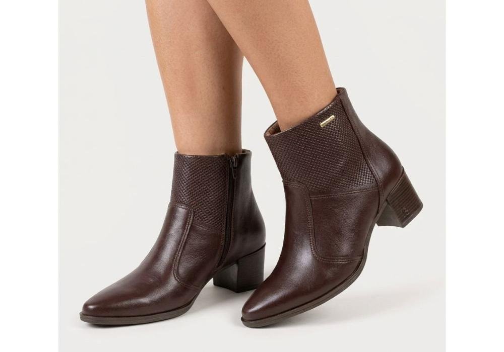 Bota Curta Feminina Pegada Couro Bico Fino 280502 Marrom 2