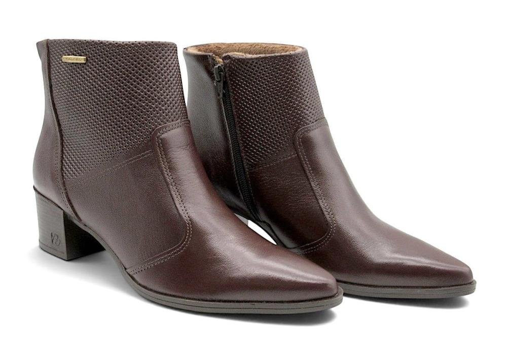 Bota Curta Feminina Pegada Couro Bico Fino 280502 Marrom 3