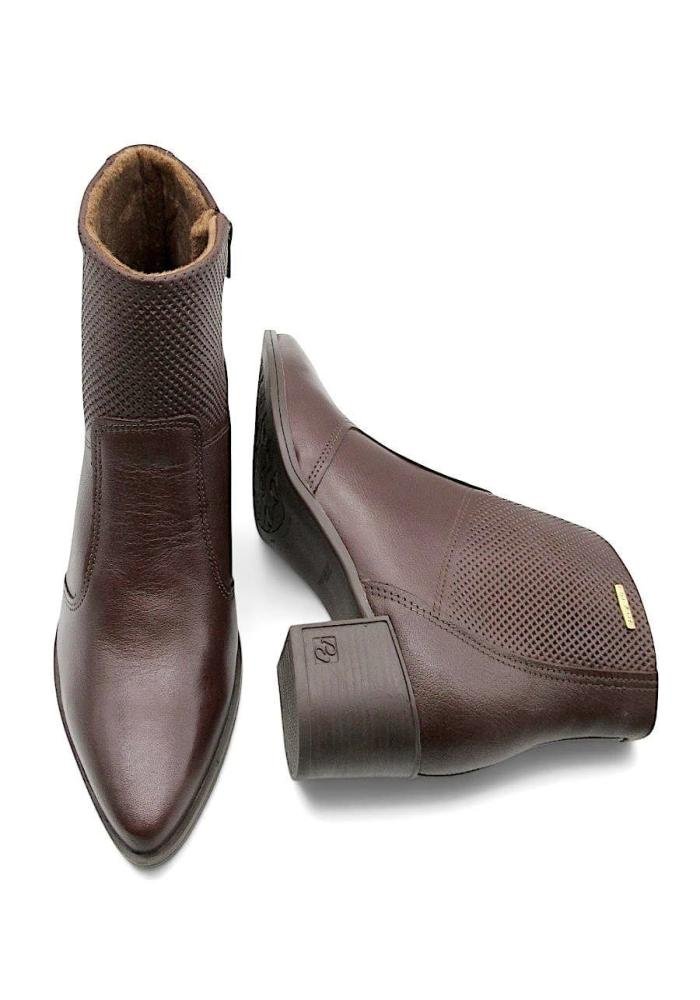 Bota Curta Feminina Pegada Couro Bico Fino 280502 Marrom 6
