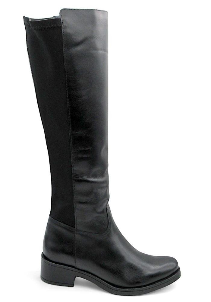 Bota Montaria Feminina Via Paula Couro Preta Cano Longo com Neoprene 4129