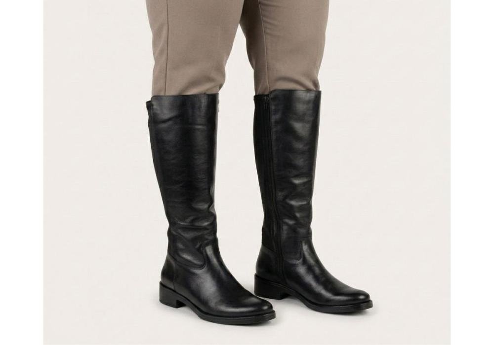 Bota Montaria Feminina Via Paula Couro Preta Cano Longo com Neoprene 4129 Preto 2