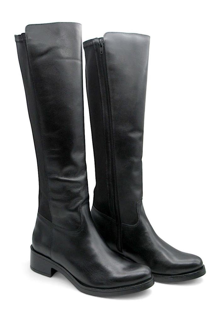 Bota Montaria Feminina Via Paula Couro Preta Cano Longo com Neoprene 4129 Preto 3