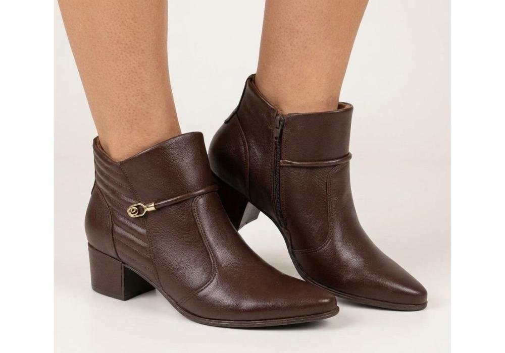 Bota Curta Feminina Pegada Couro Bico Fino 280905 Marrom 2
