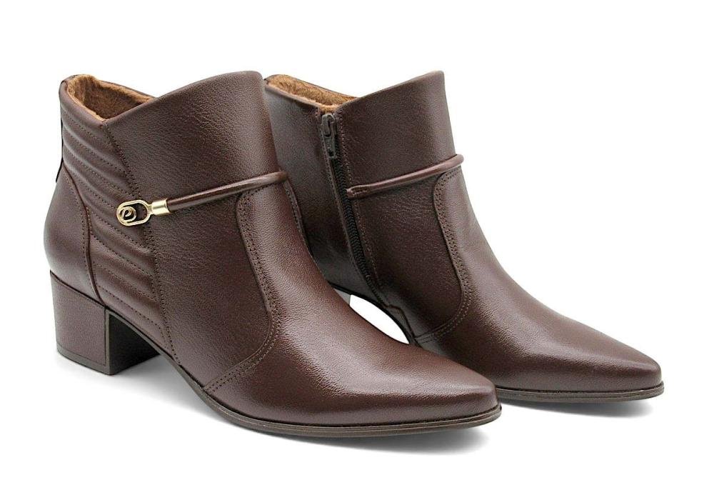 Bota Curta Feminina Pegada Couro Bico Fino 280905 Marrom 3