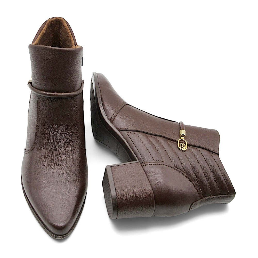 Bota Curta Feminina Pegada Couro Bico Fino 280905 Marrom 5