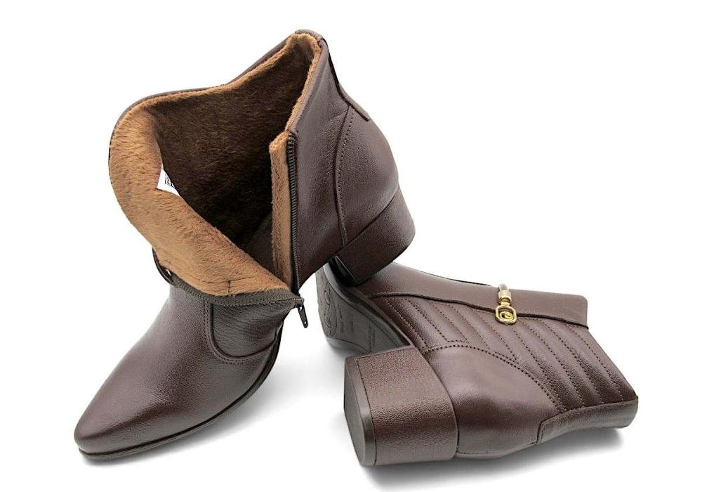 Bota Curta Feminina Pegada Couro Bico Fino 280905 Marrom 6