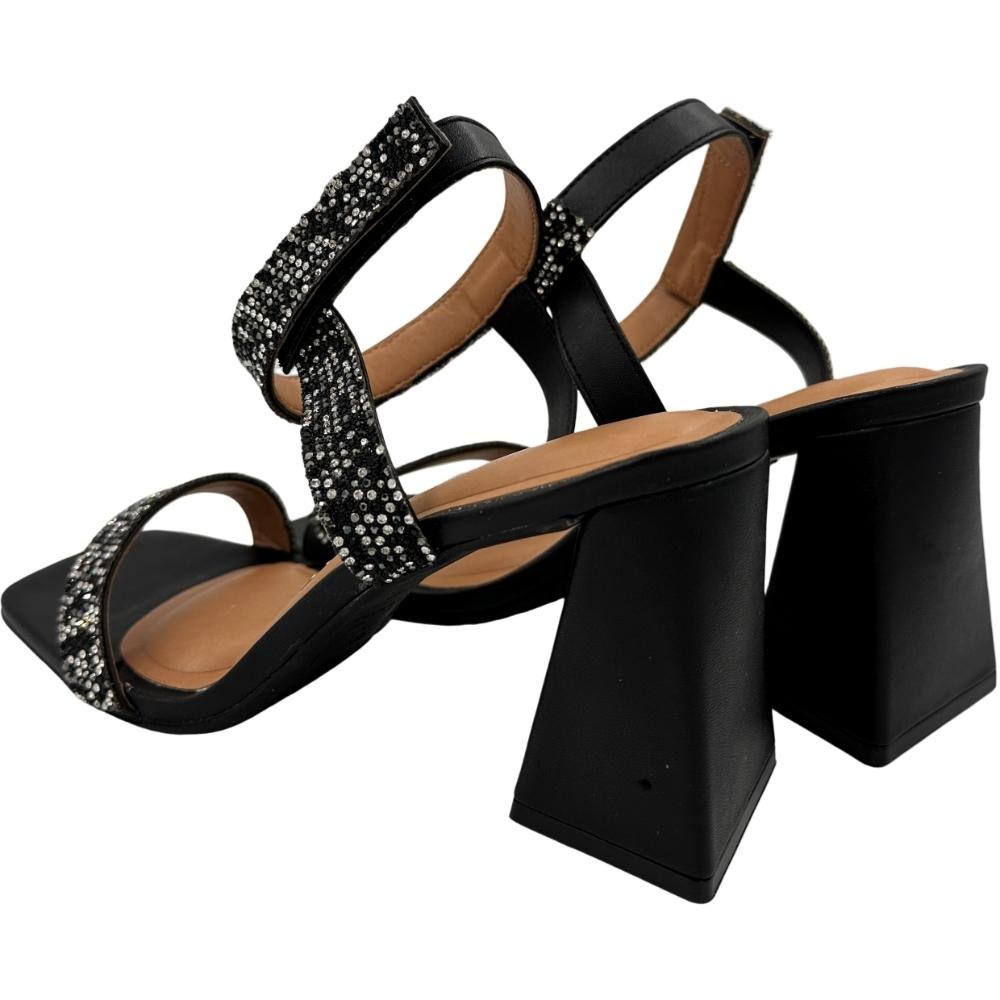 Sandália Vizzano Social com Strass Salto Bloco Feminina Preto 2
