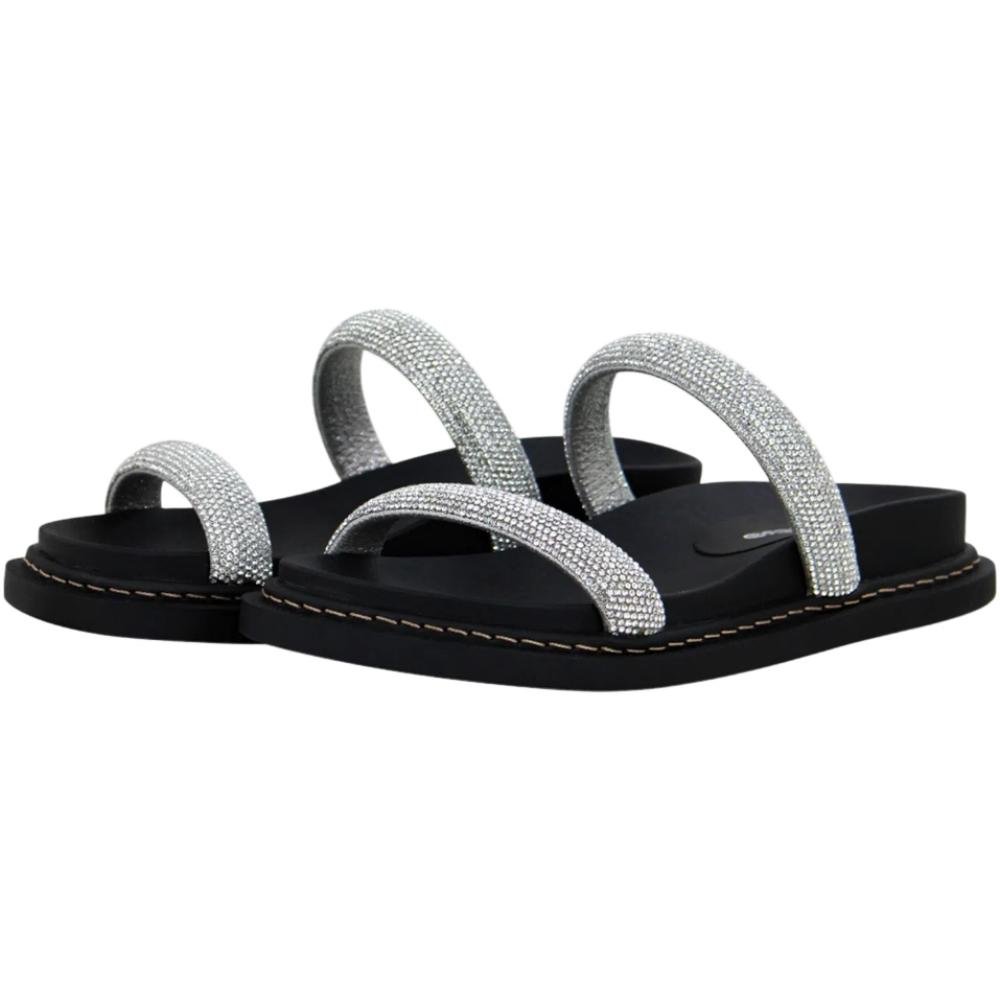 Tamanco Bottero Slide Tira Dupla com Strass Feminino Prata 1