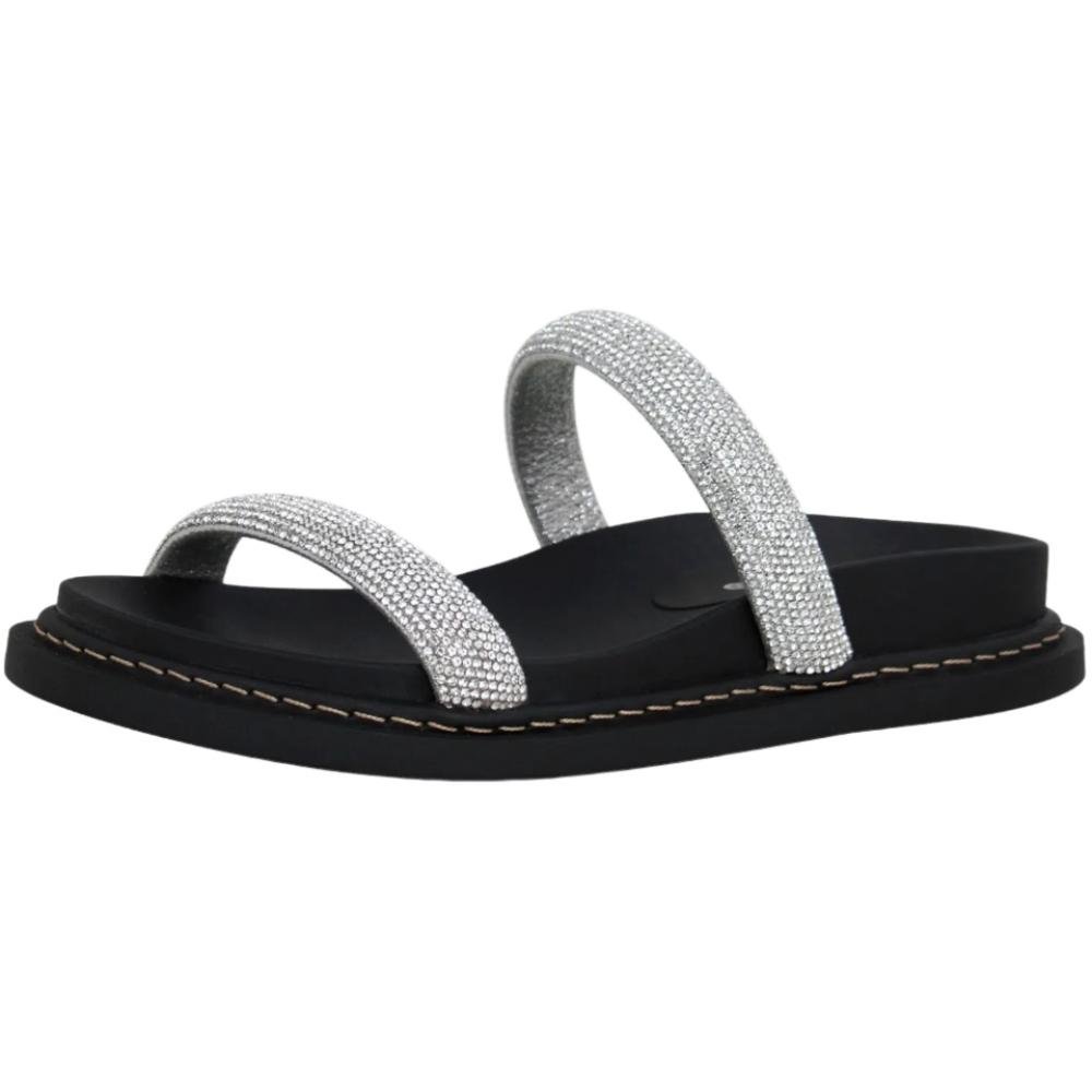 Tamanco Bottero Slide Tira Dupla com Strass Feminino Prata 2