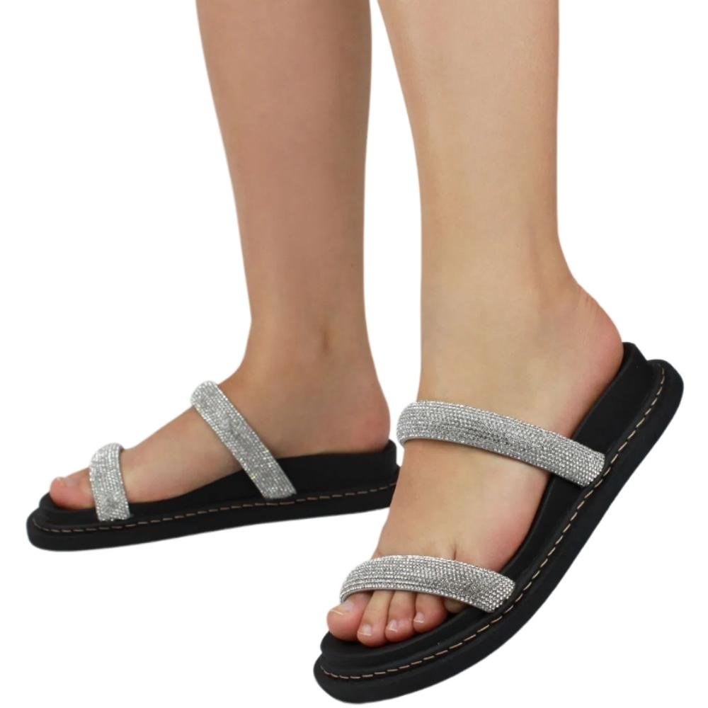 Tamanco Bottero Slide Tira Dupla com Strass Feminino Prata 4