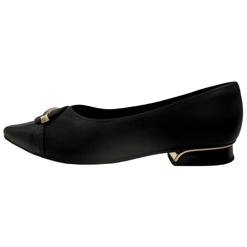 Sapato Piccadilly em Napa Bico Fino Salto Baixo Feminino Preto 2