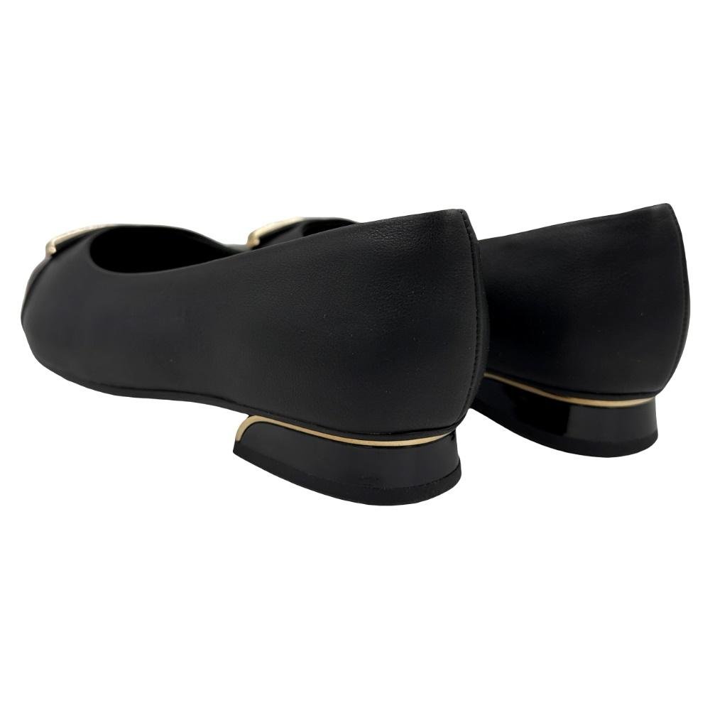 Sapato Piccadilly em Napa Bico Fino Salto Baixo Feminino Preto 3