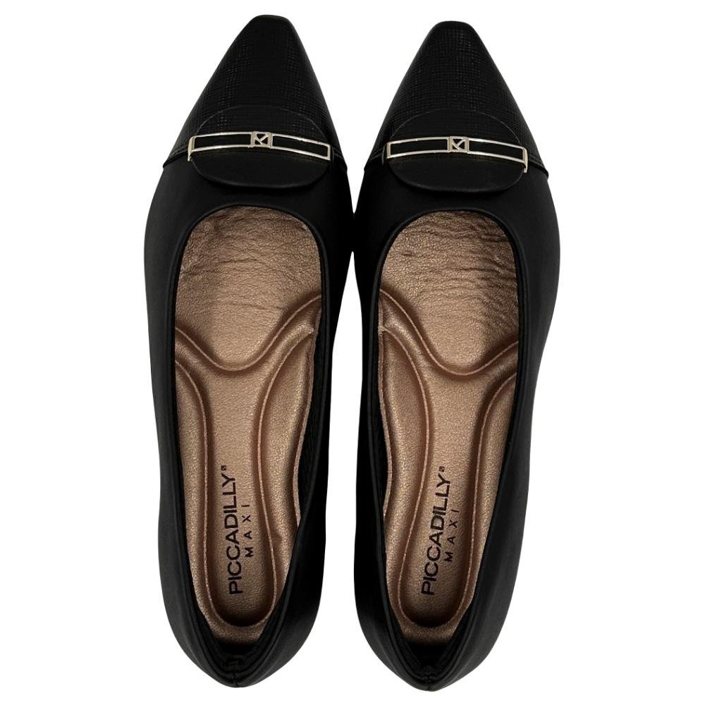 Sapato Piccadilly em Napa Bico Fino Salto Baixo Feminino Preto 4