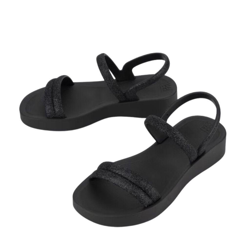 Sandália Zaxy Casual Com Glitter Feminina Preto