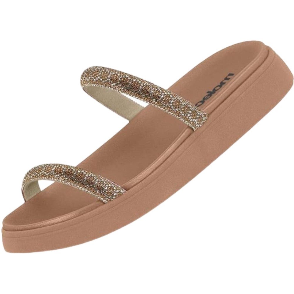 Sandália Moleca Papete Slide com Strass Feminina Marrom 2