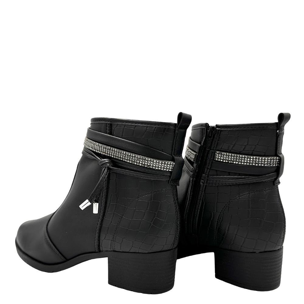 Bota Moleca Cano Curto com Strass Salto Baixo Feminina Preto