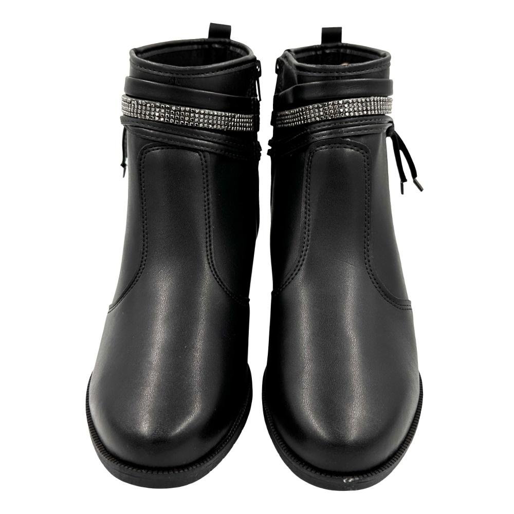 Bota Moleca Cano Curto com Strass Salto Baixo Feminina Preto