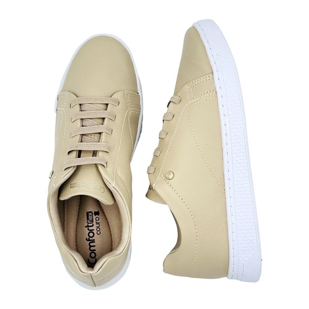 Tênis Comfortflex Casual Cadarço em Elástico Feminino Bege 4