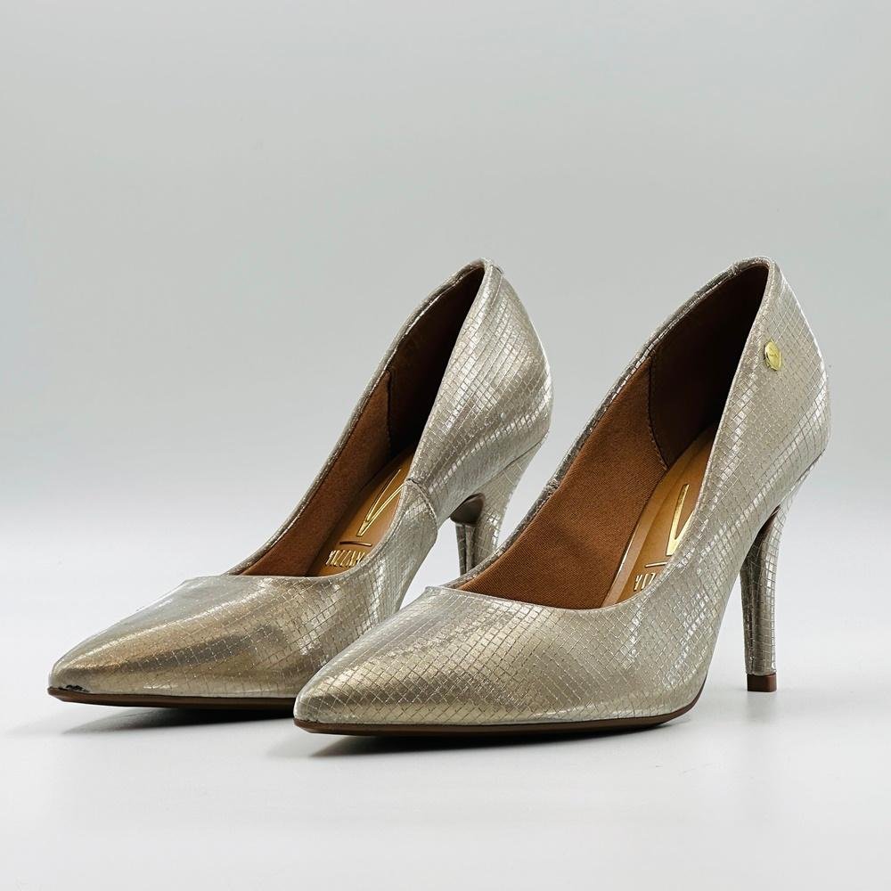 Sapato Vizzano Scarpin Salto Alto Metalizado Feminina Dourado 1