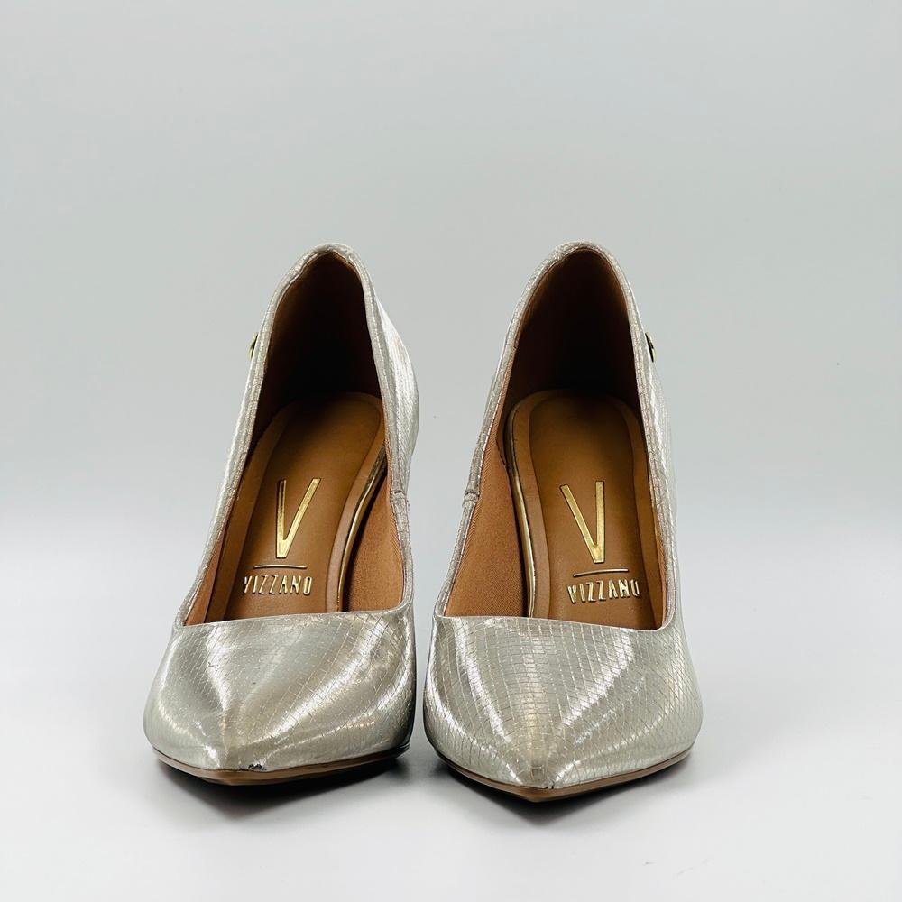 Sapato Vizzano Scarpin Salto Alto Metalizado Feminina Dourado 4