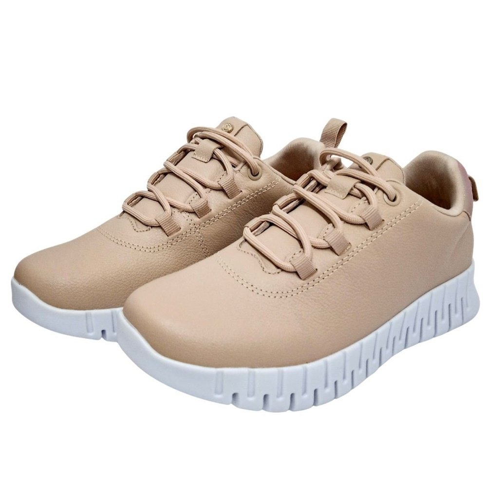Tênis Comfortflex Casual Com Cadarço Elástico Feminino Bege 1