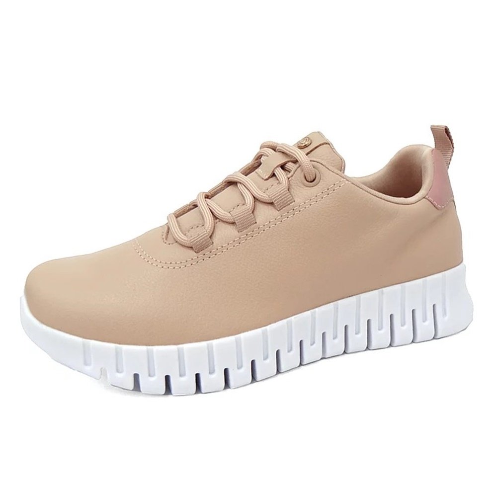 Tênis Comfortflex Casual Com Cadarço Elástico Feminino Bege 2