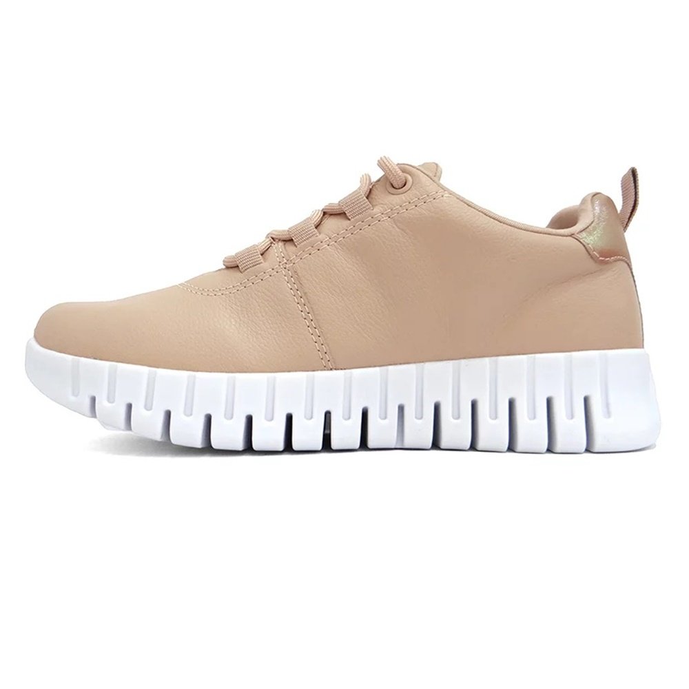 Tênis Comfortflex Casual Com Cadarço Elástico Feminino Bege 3