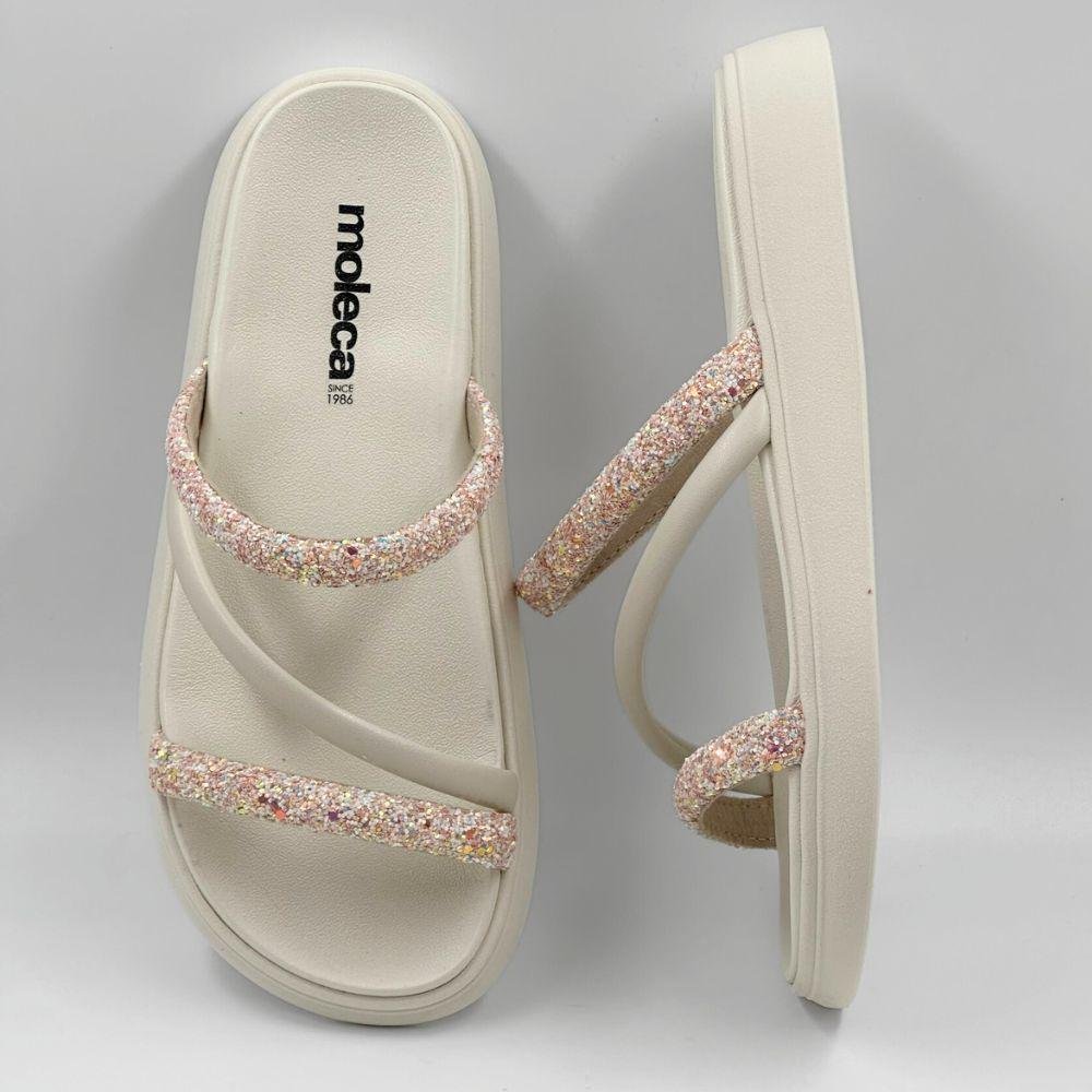 Sandália Moleca Papete Slide Tiras em Glitter Feminina Branco 4