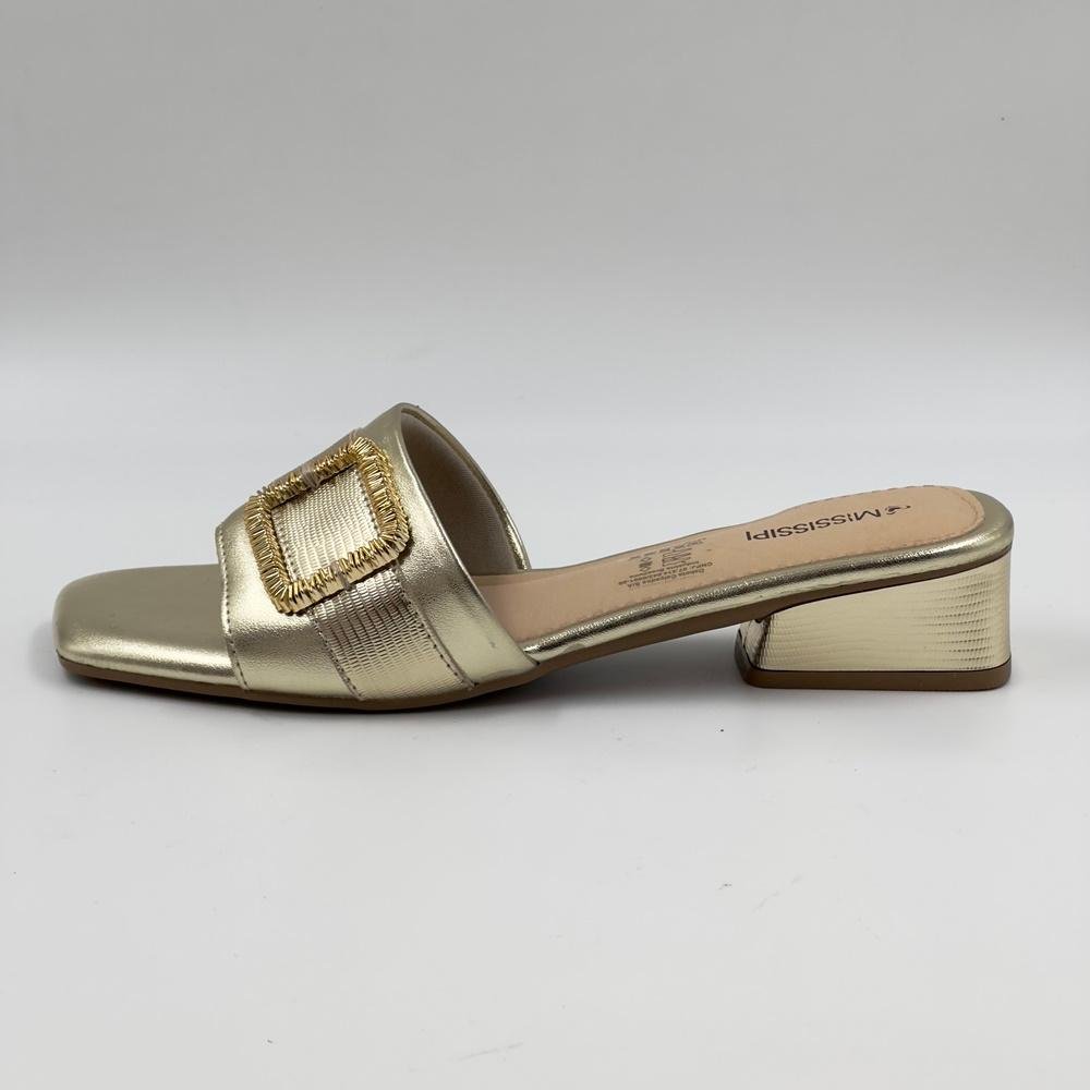 Tamanco Mississipi Casual Slide Salto Baixo Feminino Dourado 1
