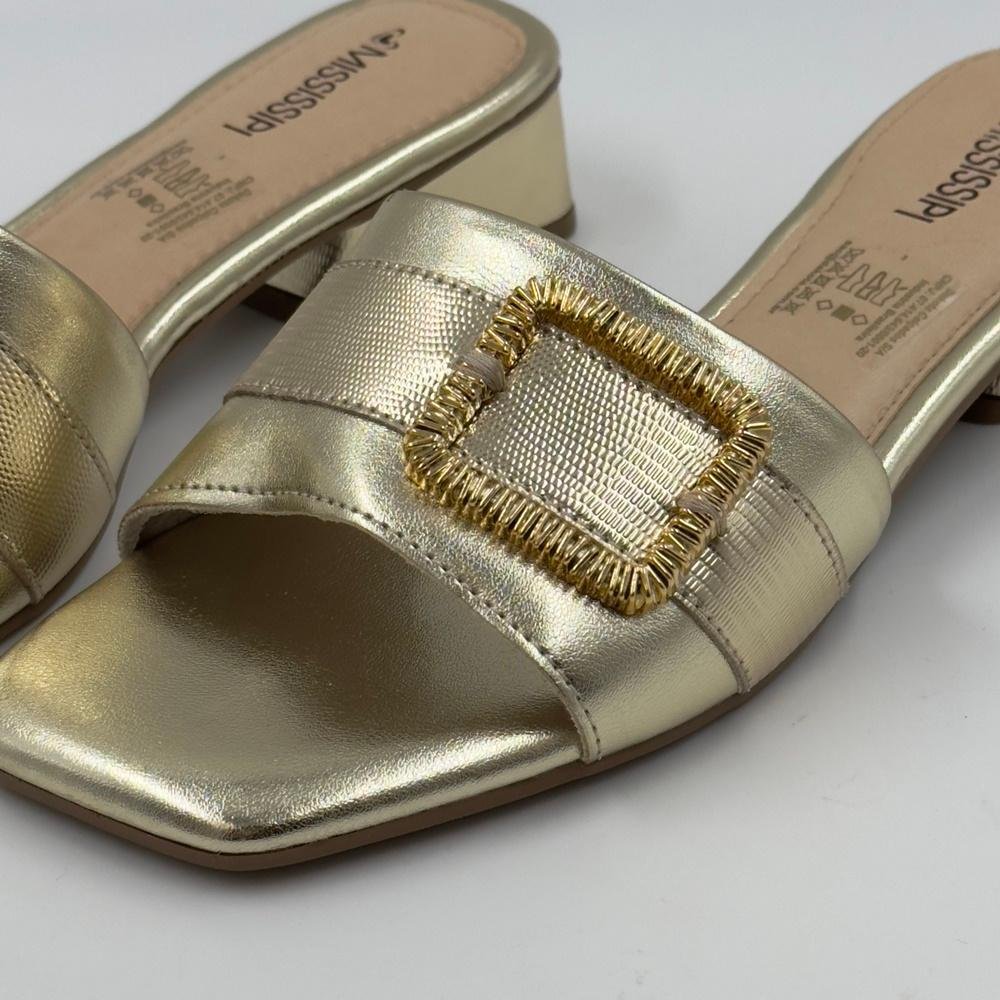 Tamanco Mississipi Casual Slide Salto Baixo Feminino Dourado 3