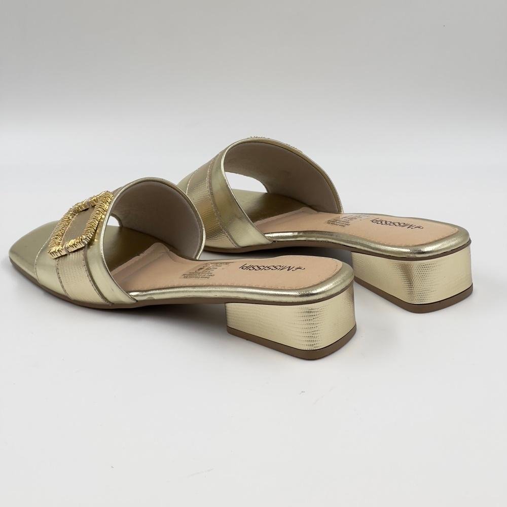 Tamanco Mississipi Casual Slide Salto Baixo Feminino Dourado 4