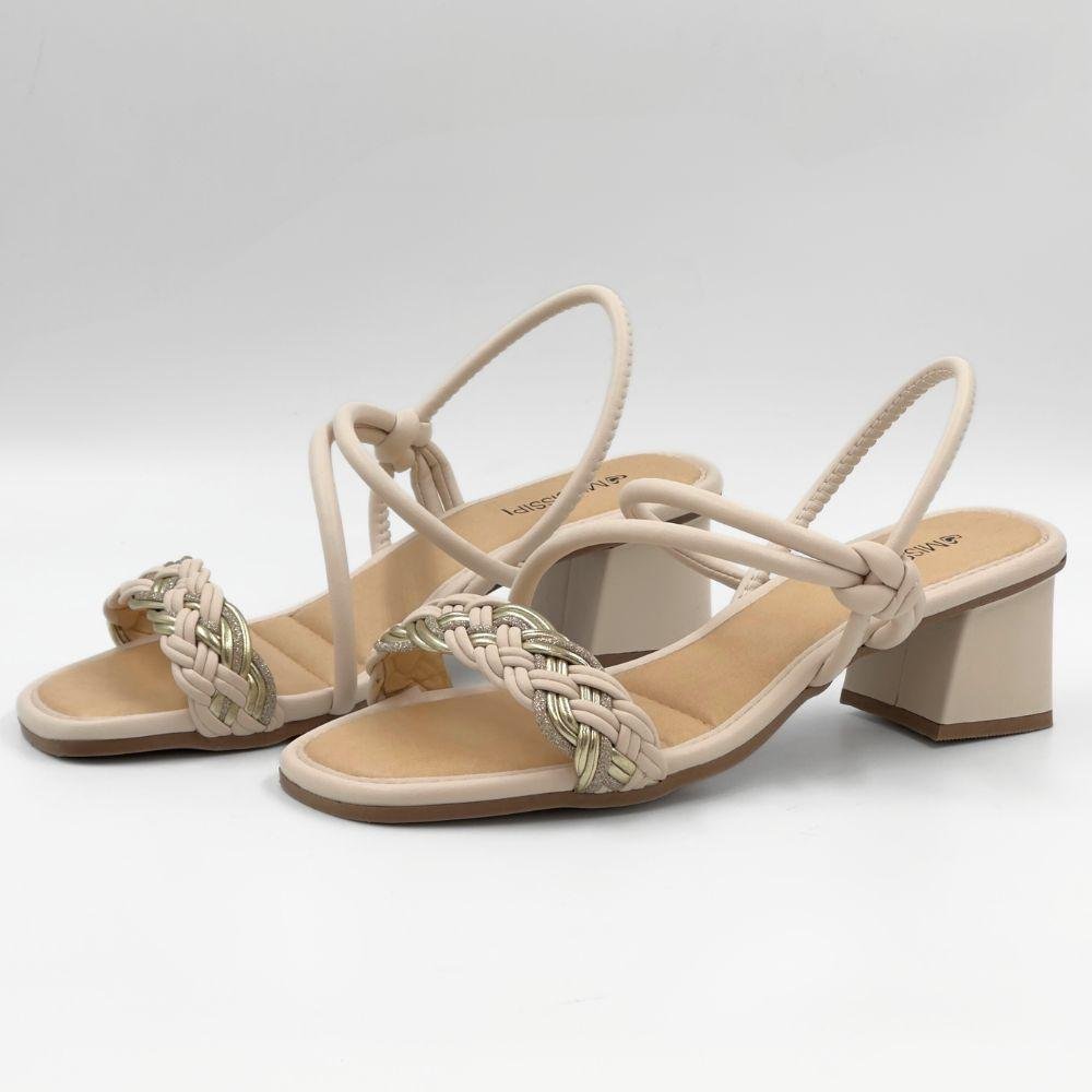 Sandália Mississipi Casual Salto Bloco Feminina Bege 2