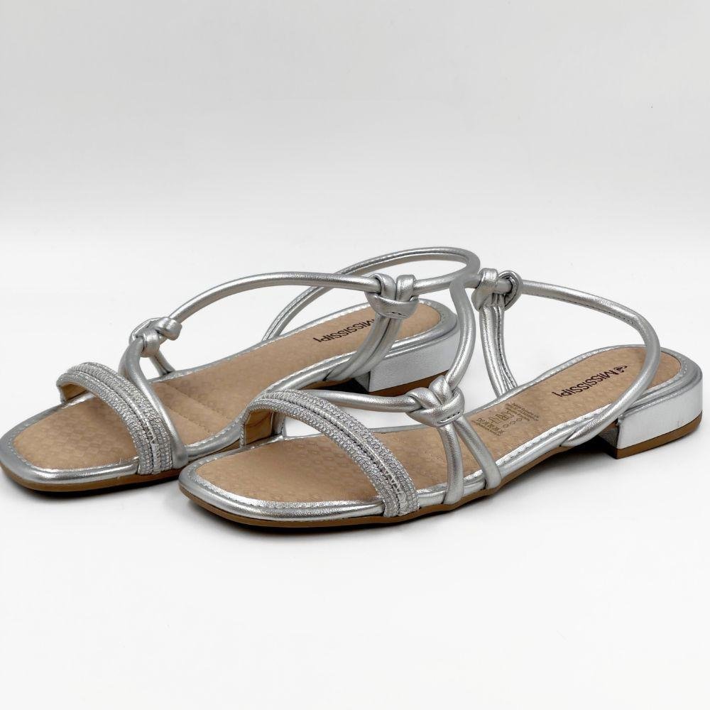 Sandália Mississipi Casual Metalizada com Salto Baixo Feminina Prata 2