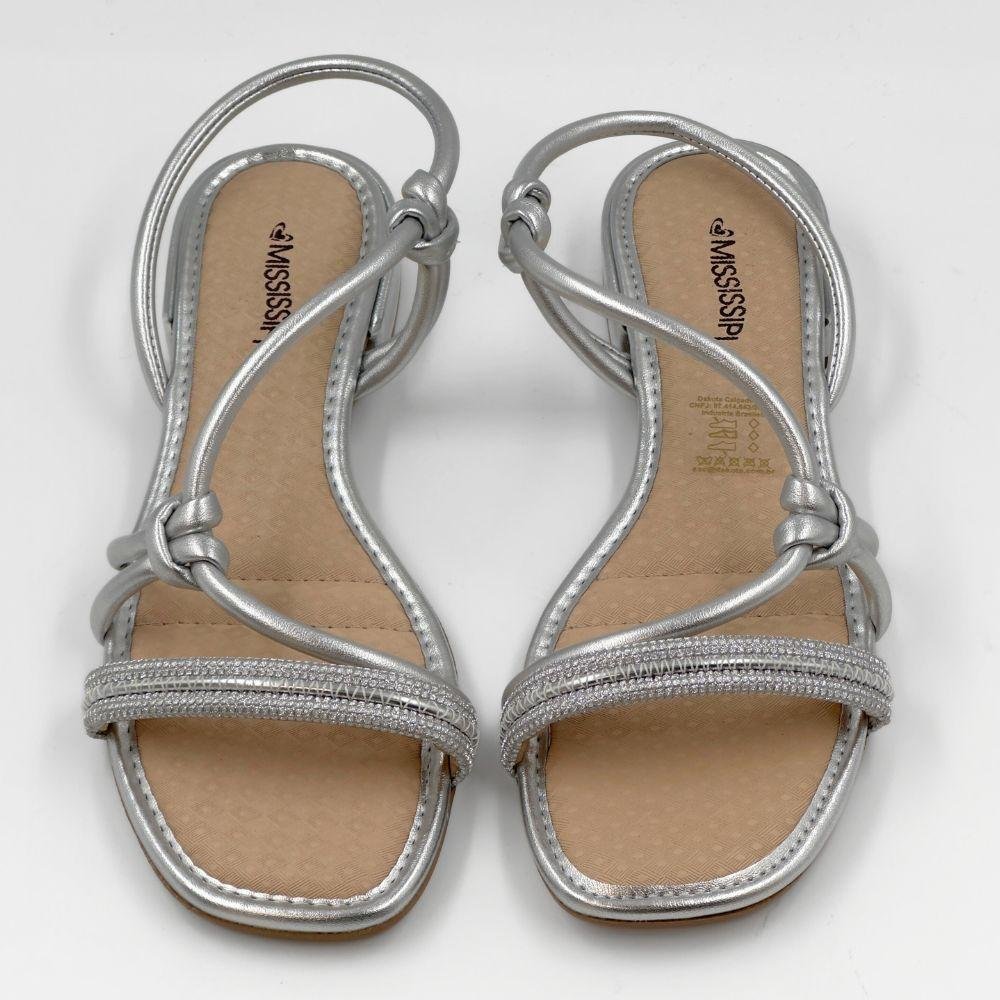 Sandália Mississipi Casual Metalizada com Salto Baixo Feminina Prata 4