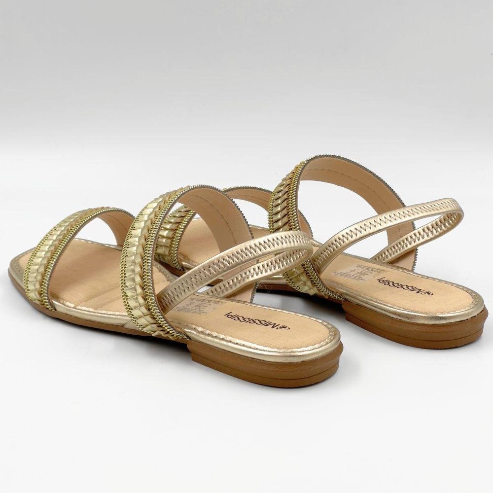 Sandália Mississipi Rasteira Casual Metalizada Feminina Dourado 3