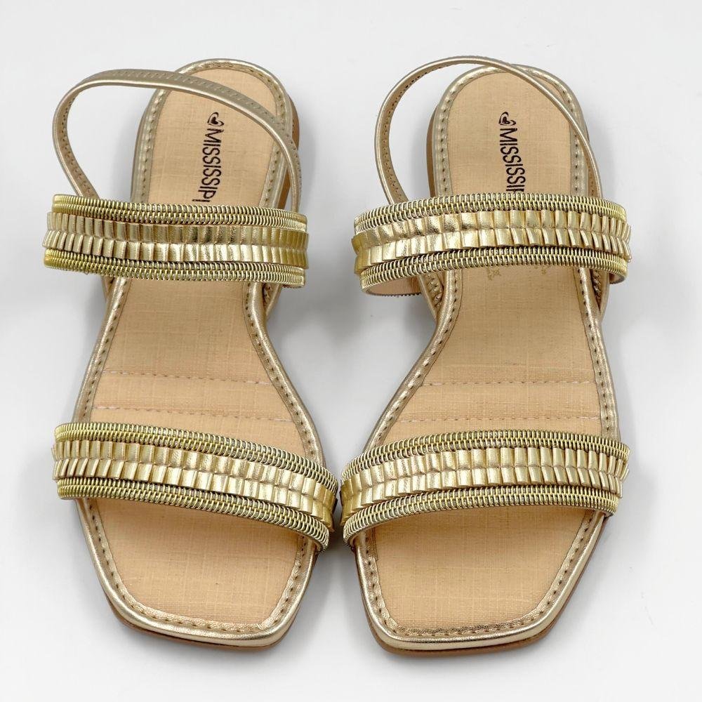 Sandália Mississipi Rasteira Casual Metalizada Feminina Dourado 4