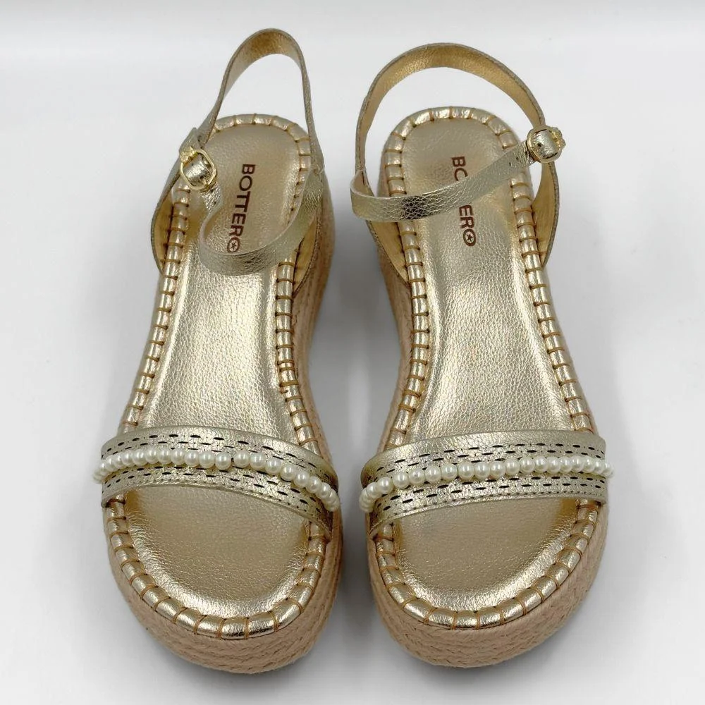 Sandália Bottero Anabela Metalizada Casual Feminina Dourado 4