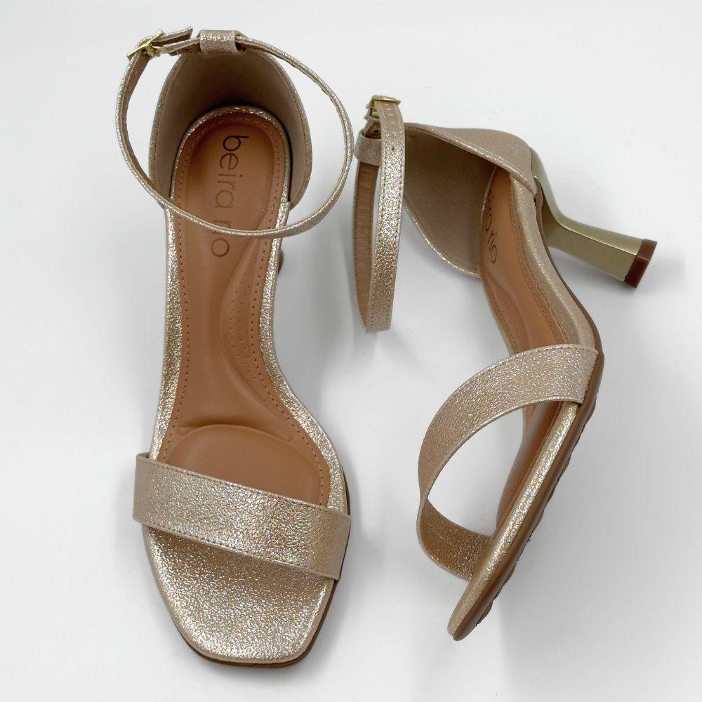 Sandália Beira Rio Casual Metalizada Salto Médio Feminina Dourado 4