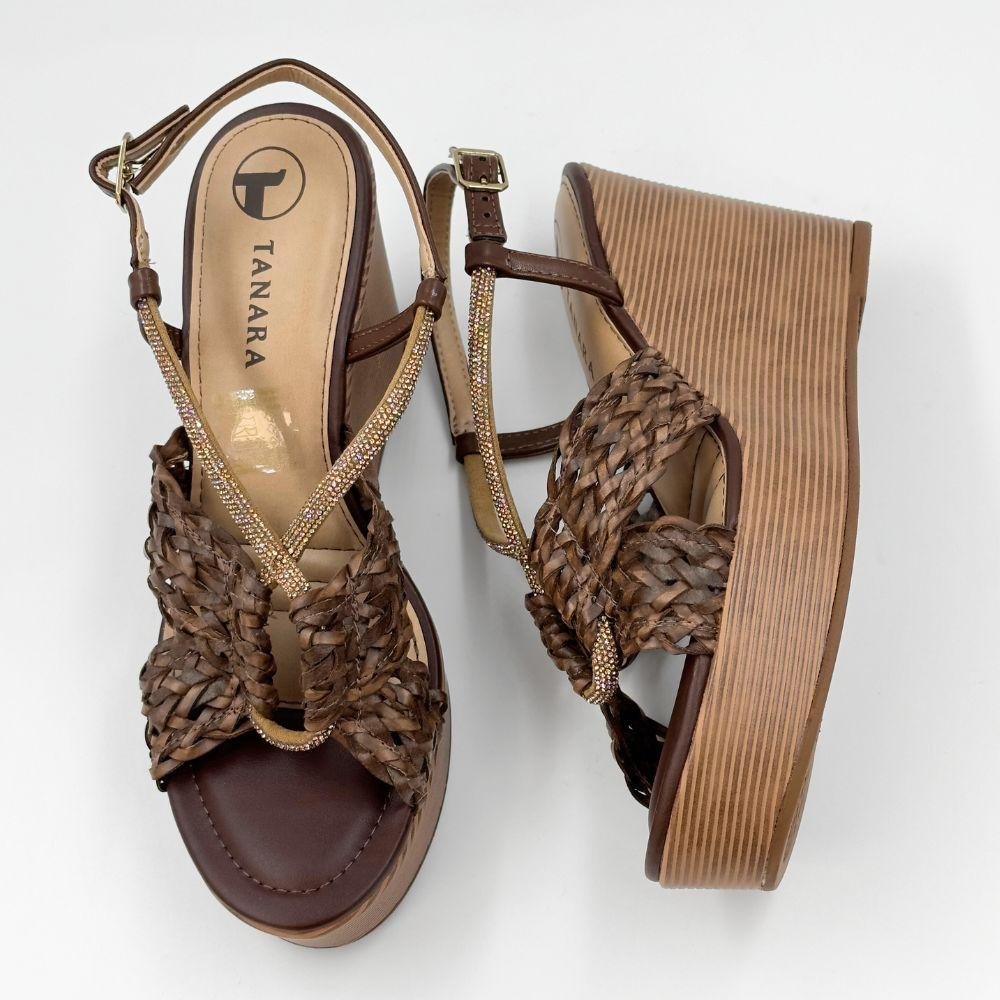 Sandália Tanara Anabela Casual Feminina Marrom 4