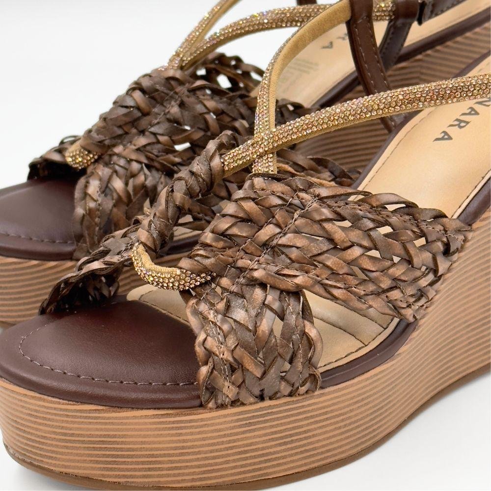 Sandália Tanara Anabela Casual Feminina Marrom 5