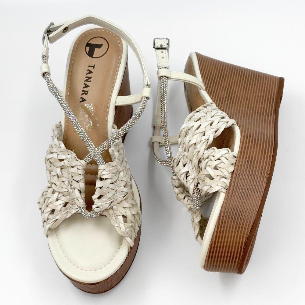 Sandália Tanara Anabela Casual Feminina Bege 4