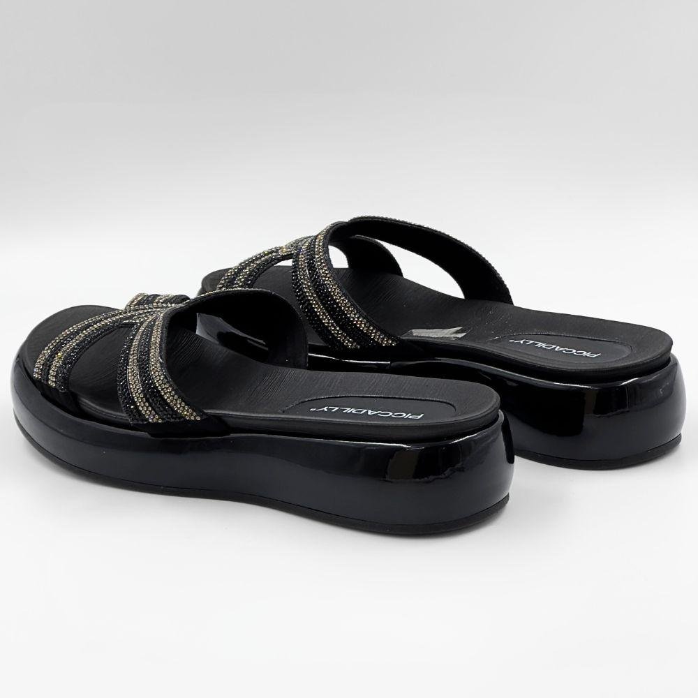 Tamanco Piccadilly Plataforma com Strass Feminino Preto 3